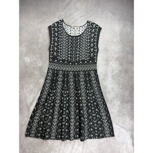 Geometric Pattern Sleeveless Knit Dress XL By 41 Hawthorn - Black & White
